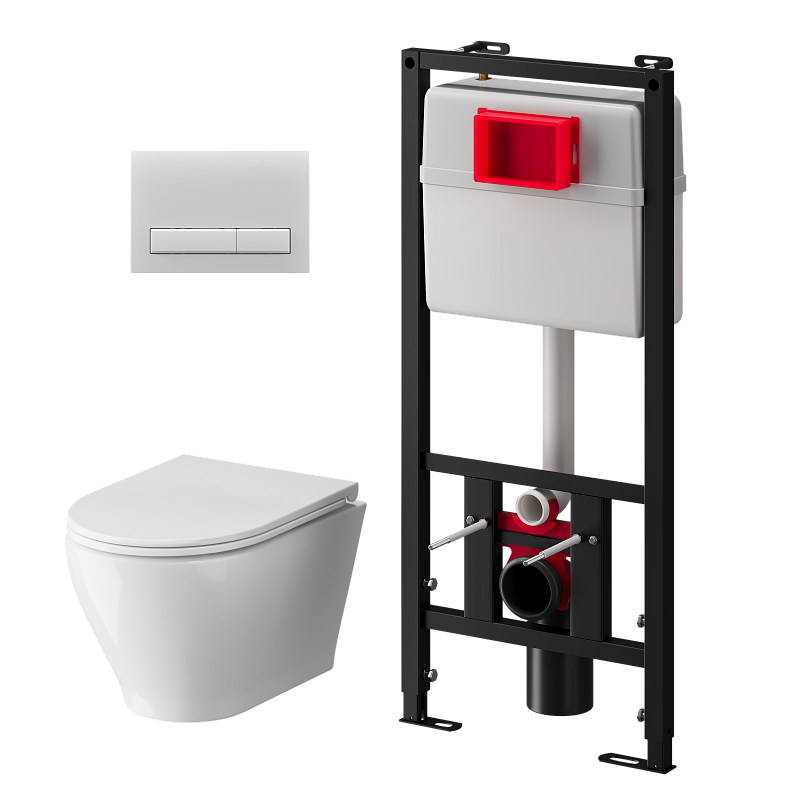 Набор инсталляции 50 см АНИ Пласт WN5 1400 Breeze с безободковым унитазом, с сиденьем микролифт, белый матовый клавишей WP1400