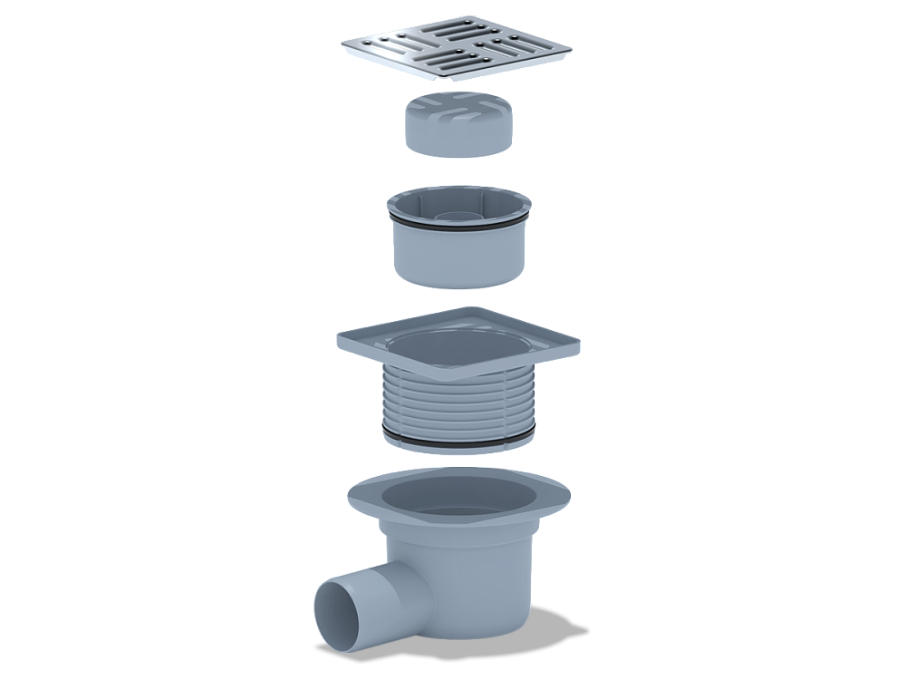 Трап для душа АНИ Пласт TQ5614 DN50 горизонтальный регулируемый с сухим затвором и решёткой из нержавеющей стали 120х120 мм