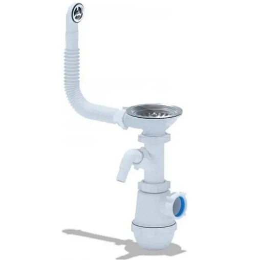 Сифон для мойки АНИ Пласт Грот A1042SP 3 1/2 дюйма 40 мм с гибким переливом и отводом для стиральной машины