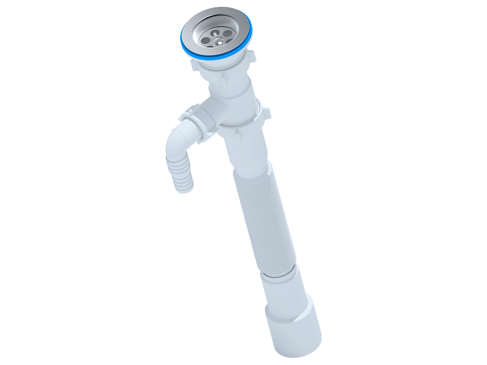 Сифон для мойки АНИ Пласт G108 1 1/2 дюйма 40/50 мм гофрированный с отводом для стиральной машины 476-886 мм