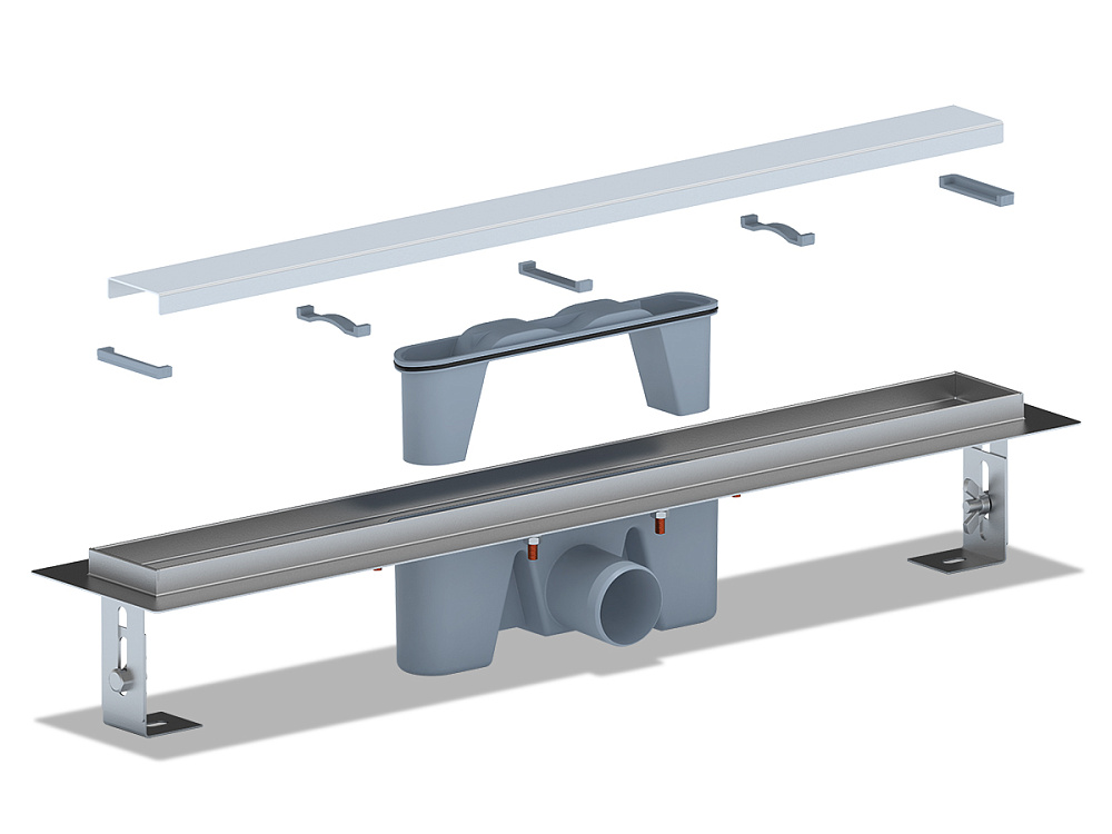 Трап линейный из нержавеющей стали АНИ Пласт TL2165M выпуск 50 мм решётка Штиль матовая 650 мм