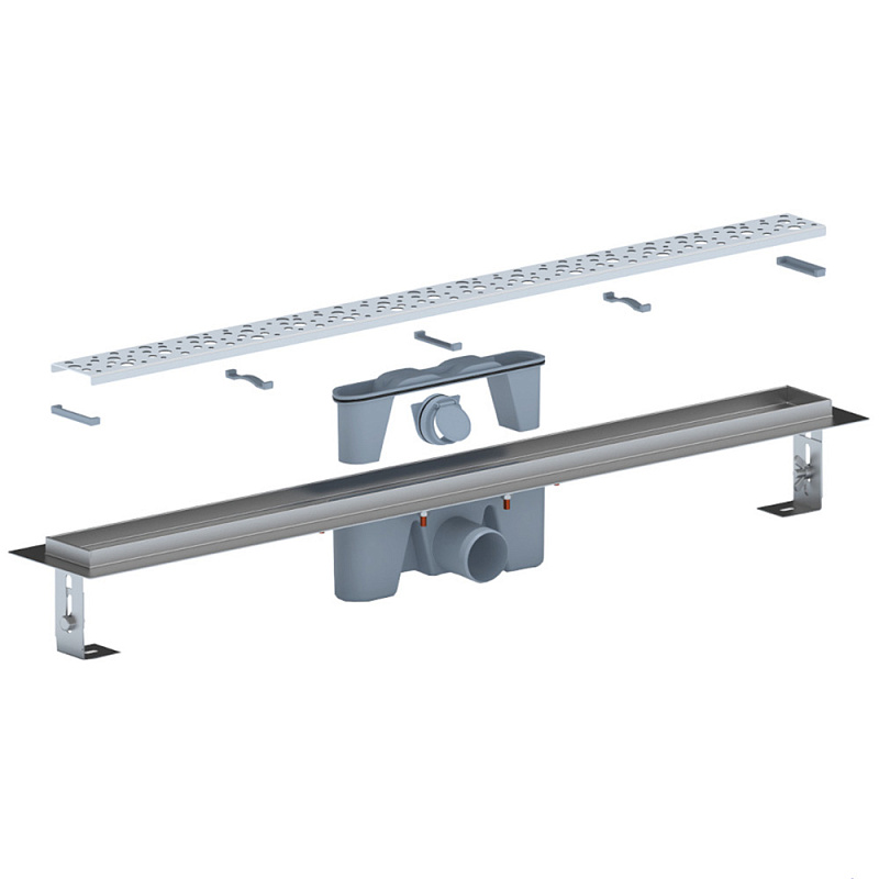 Трап линейный из нержавеющей стали АНИ Пласт TLZ2385M DN50 с комбинированным затвором матовой решёткой Бриз 850х65 мм