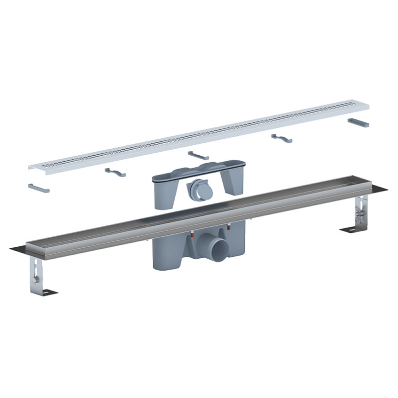 Трап линейный из нержавеющей стали АНИ Пласт TLZ2285M DN50 с комбинированным затвором матовой решёткой Риф 850х65 мм