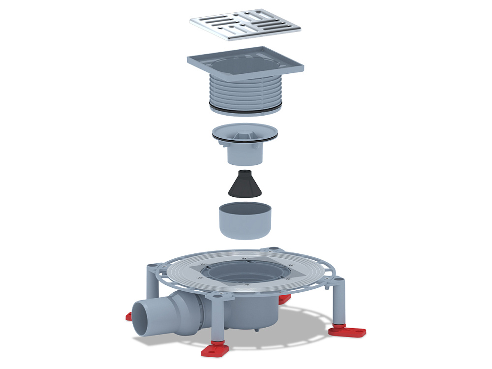 Трап для душа АНИ Пласт TVZ5614 DN50 горизонтальный регулируемый с комбинированным затвором и решёткой из нержавеющей стали 120х120 мм