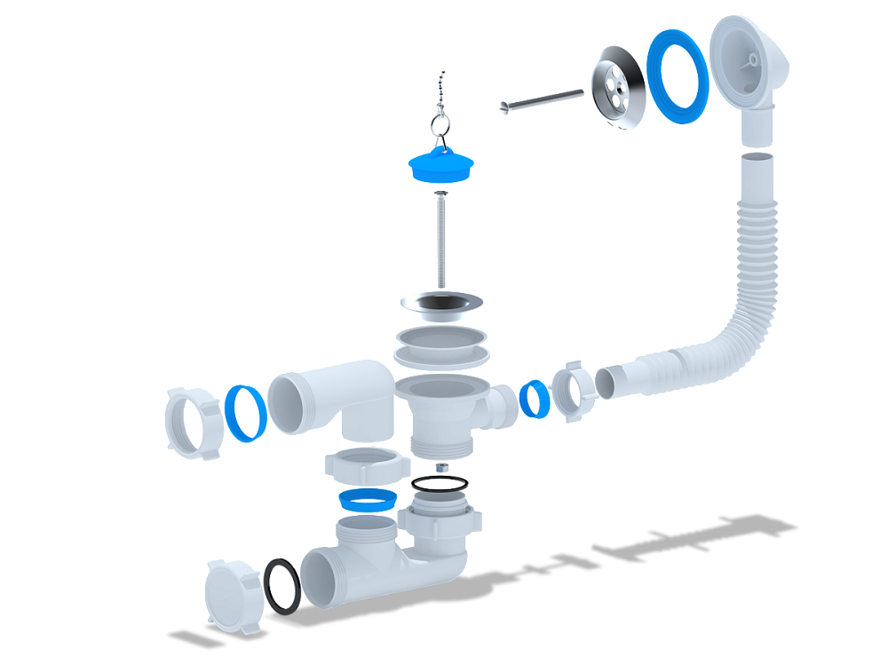 Сифон для ванны АНИ Пласт E250 1 1/2 дюйма регулируемый с переливом