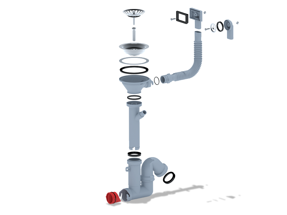 Cифон для мойки АНИ Пласт F серия F1045S 3 1/2 дюйма 40 мм с гибким переливом и отводом для стиральной машины