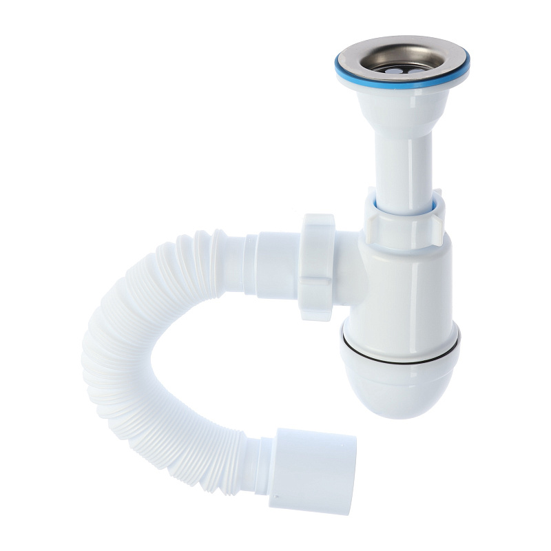 Сифон для мойки АНИ Пласт Варяг C5510 1 1/4 дюйма 40 мм универсальный с гибкой трубой 40х50 мм