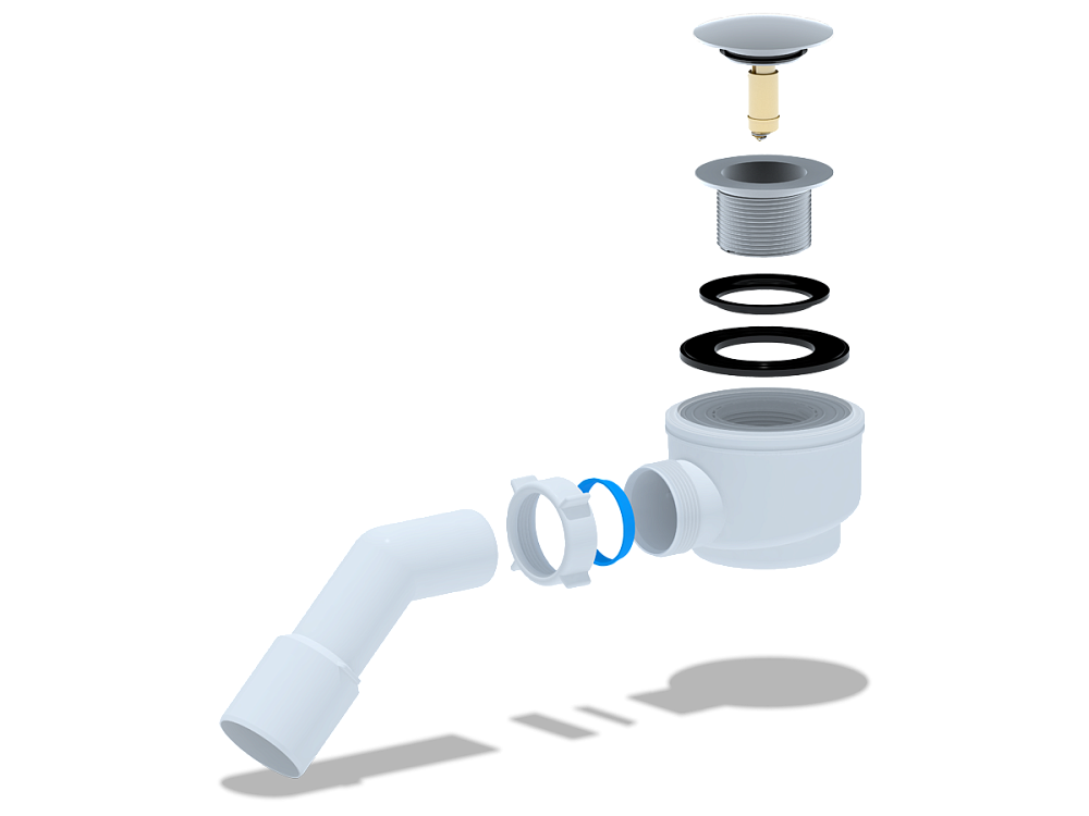 Сифон для душевого поддона АНИ Пласт E411CLG 1 1/2 дюйма 50 мм клик-клак гриб с переходной трубой 45 градусов 40х50 мм