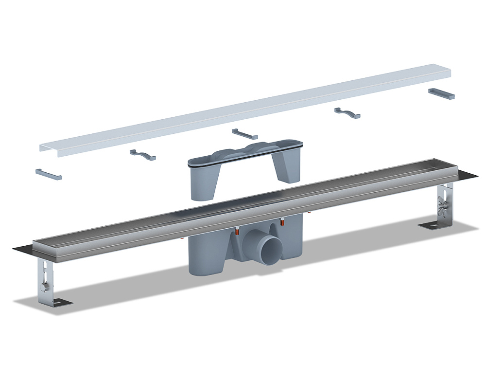 Трап линейный из нержавеющей стали АНИ Пласт TL2185M выпуск 50 мм решётка Штиль матовая 850 мм