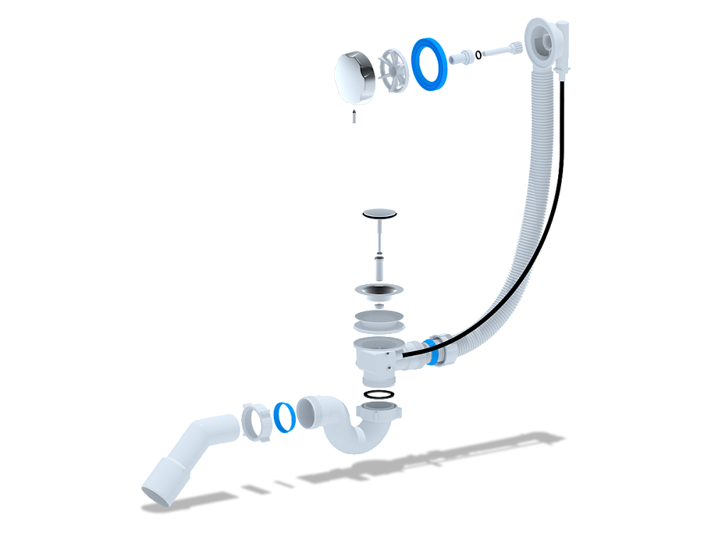 Перелив полуавтомат с прямоточным сифоном АНИ Пласт EM313 1080 мм с переходной трубой 45 градусов 40х50 мм