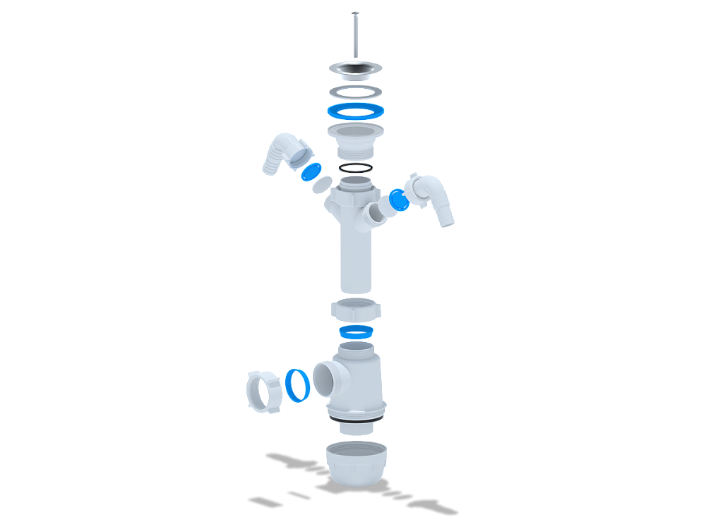 Сифон для мойки АНИ Пласт Грот A1100 1 1/2 дюйма 40 мм с двумя отводами для стиральной машины