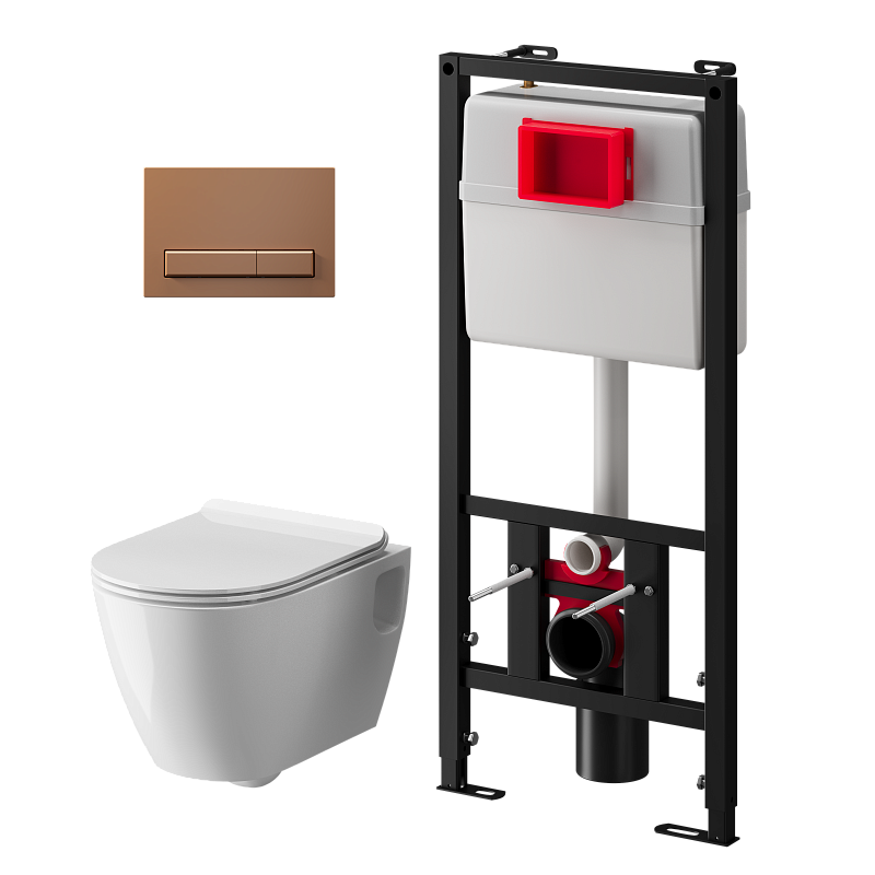 Набор инсталляции 50 см АНИ Пласт WN5 1488 Art с безободковым унитазом, с сиденьем микролифт, медь матовая WP1488