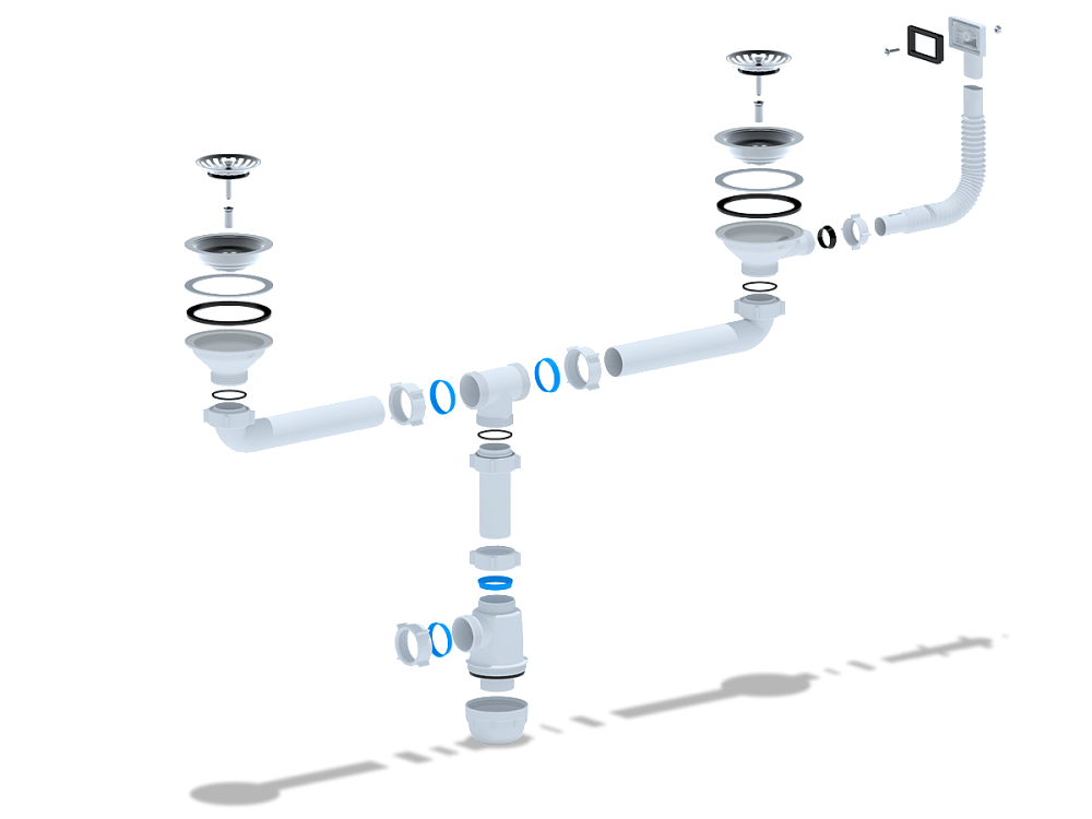 Сифон для мойки АНИ Грот A3045S двойной с гибким переливом 3 1/2 дюйма 40 мм