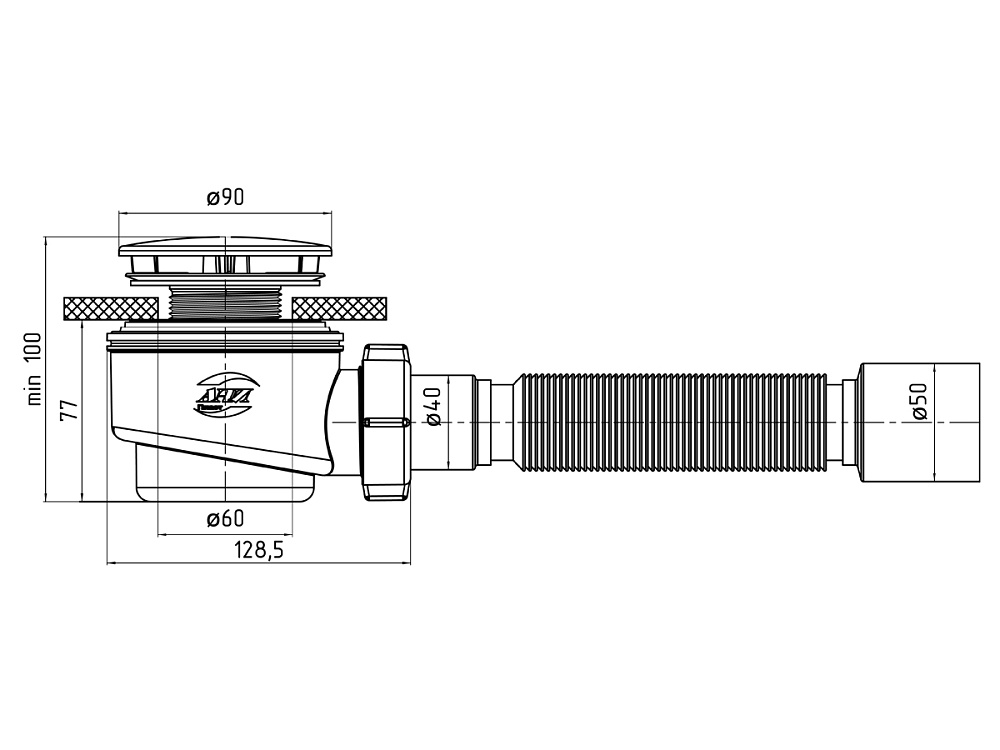 Сифон для душевого поддона АНИ Пласт E515C 1 1/2 дюйма 60 мм с гибкой трубой 40х50 мм