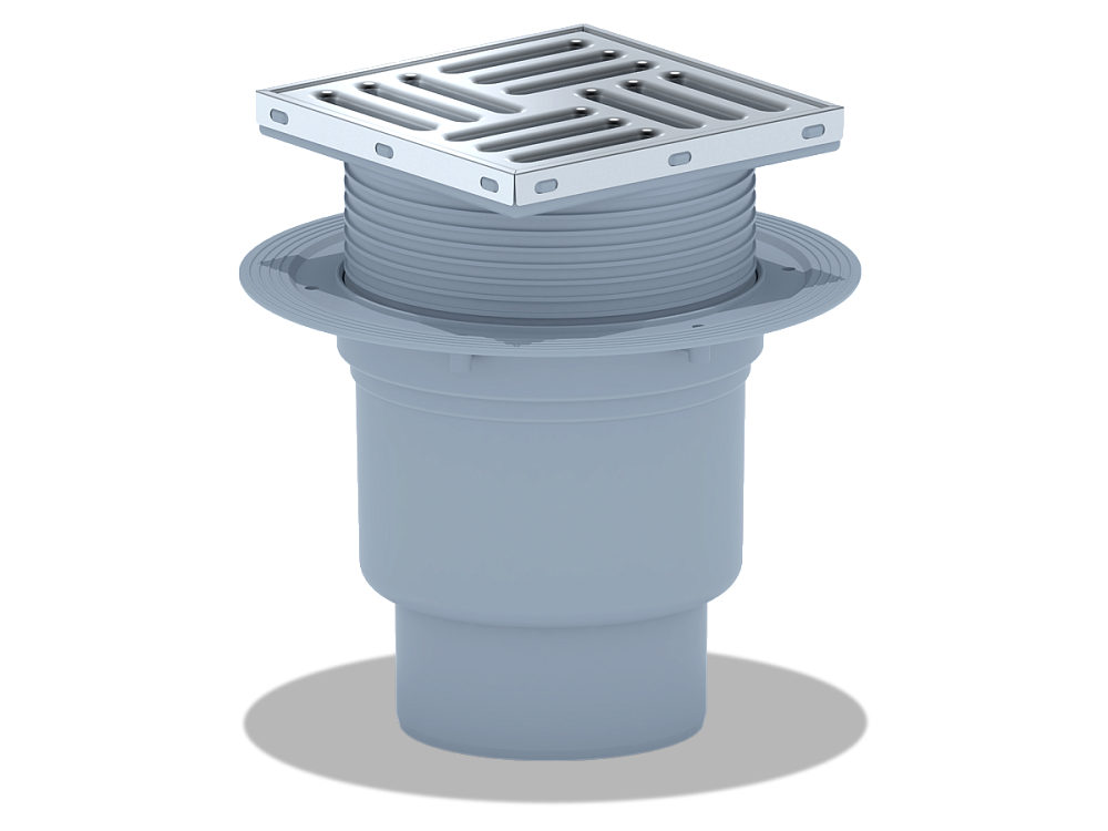 Трап для душа АНИ Пласт TA1712 вертикальный регулируемый с выпуском 110 мм и решеткой из нержавеющей стали 150х150 мм