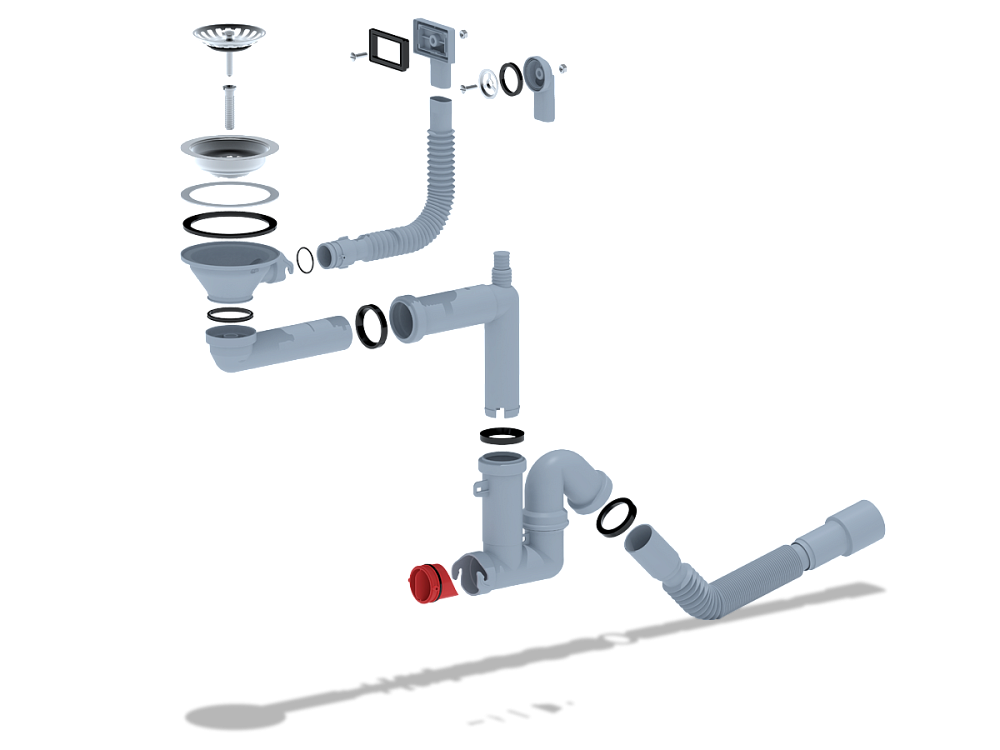 Cифон для мойки АНИ Пласт F серия F5345SA15 3 1/2 дюйма 40 мм смещенный с гибким переливом с отводом для стиральной машины и гибкой трубой 40х40/50 мм