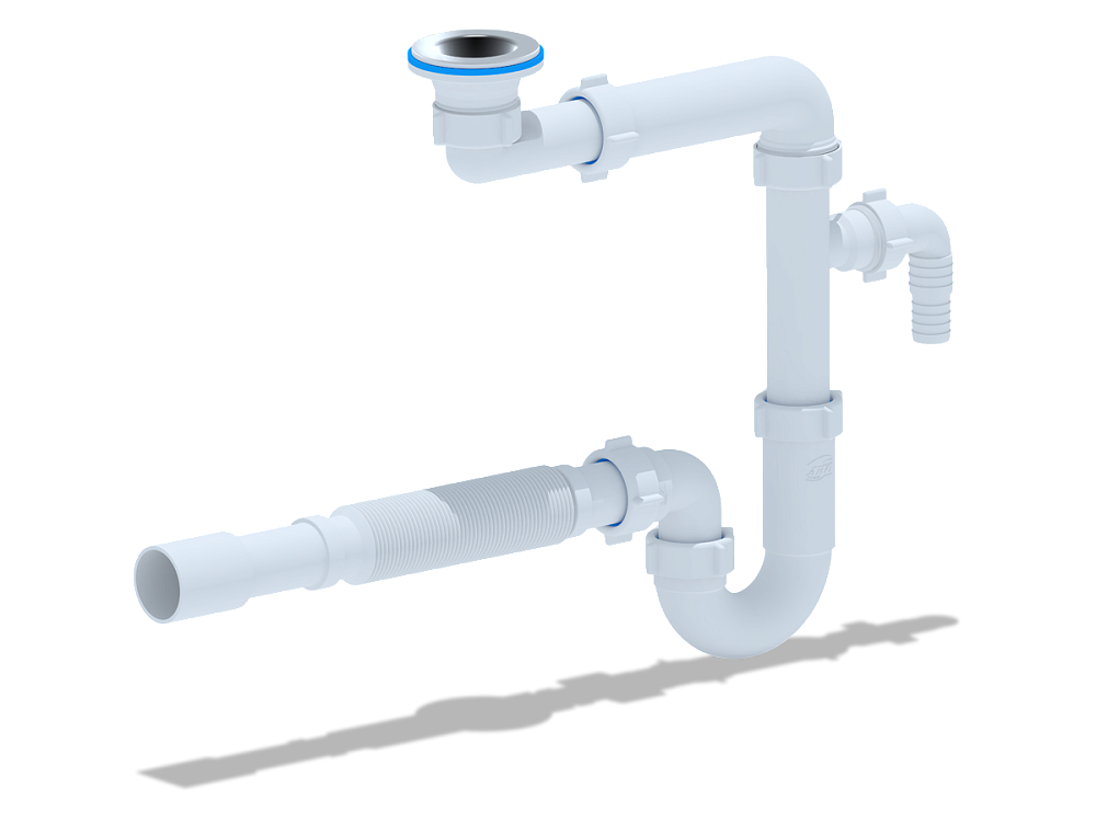 Сифон для раковины АНИ Пласт DB5315 1 1/4 дюйма 32 мм с отводом для стиральной машины с гибкой трубой 32х32/40 мм