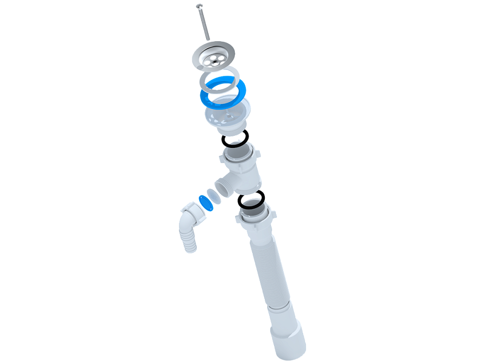 Сифон для мойки АНИ Пласт G108 1 1/2 дюйма 40/50 мм гофрированный с отводом для стиральной машины 476-886 мм