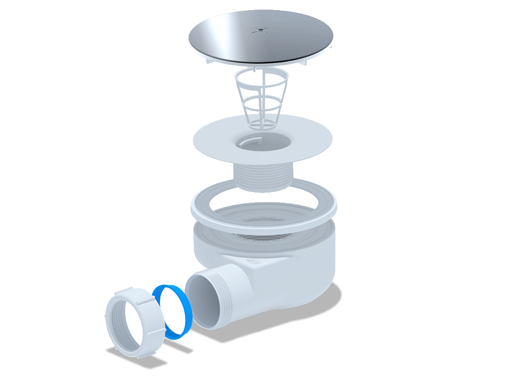 Сифон для душевого поддона АНИ Пласт E350C 1 1/2 дюйма 90 мм высота 53 мм хром