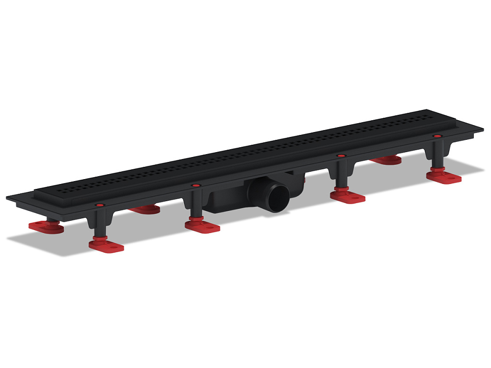 Трап линейный пластиковый АНИ Пласт TL1265BL выпуск 40 мм решётка Риф чёрная нержавеющая сталь 650 мм