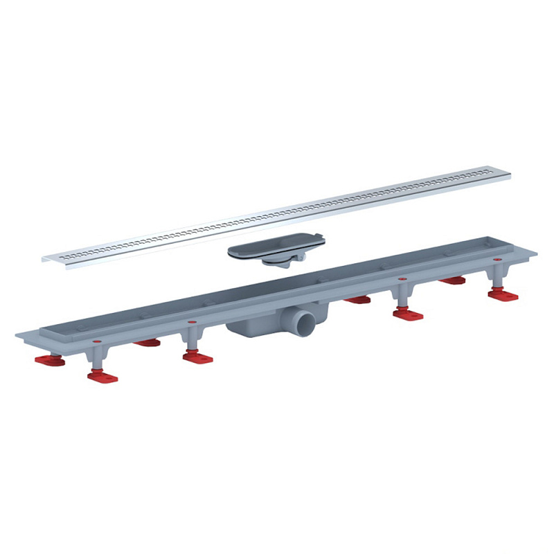 Трап линейный пластиковый АНИ Пласт TLQ1285G DN40 с сухим затвором и глянцевой решёткой Риф 850х62 мм