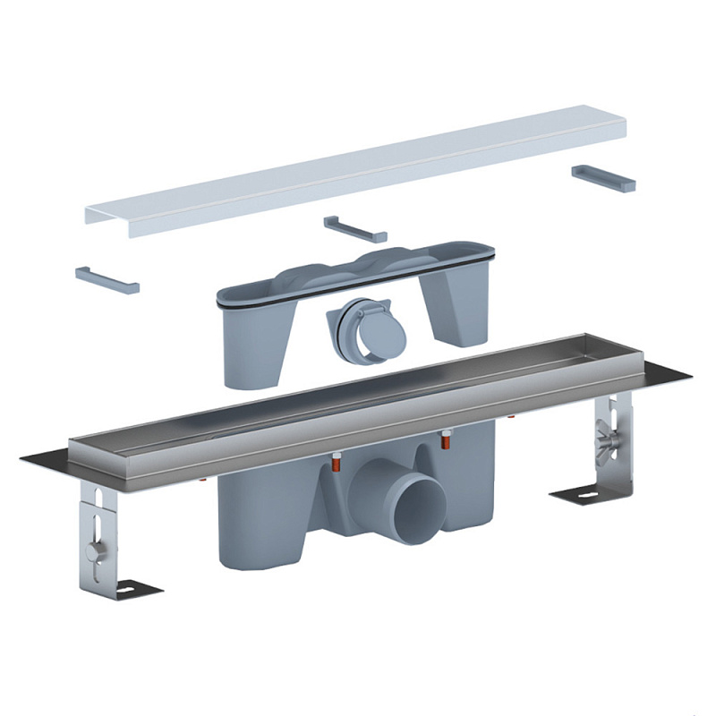 Трап линейный из нержавеющей стали АНИ Пласт TLZ2145M DN50 с комбинированным затвором матовой решёткой Штиль 450х65 мм