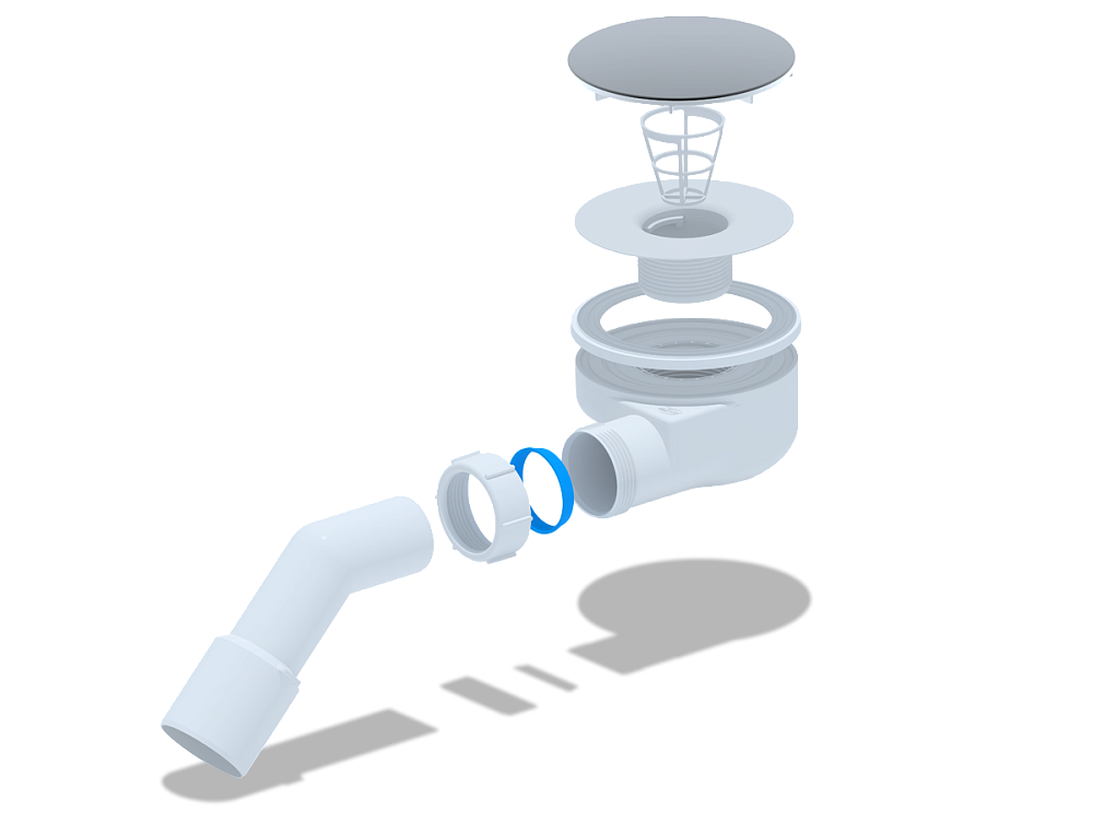 Сифон для душевого поддона АНИ Пласт E351VAL 1 1/2 дюйма 90 мм высота 55 мм вальцовка с переходной трубой 45 градусов 40х50 мм