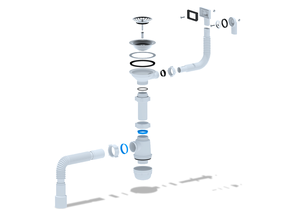 Сифон для мойки АНИ Пласт Грот A0145DIY 3 1/2 дюйма 40 мм с переливом и гибкой трубой 40х40/50 мм