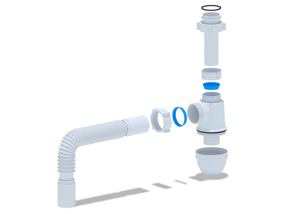 Сифон для мойки АНИ Пласт C0125 1 1/2 дюйма 40 мм без выпуска с гибкой трубой