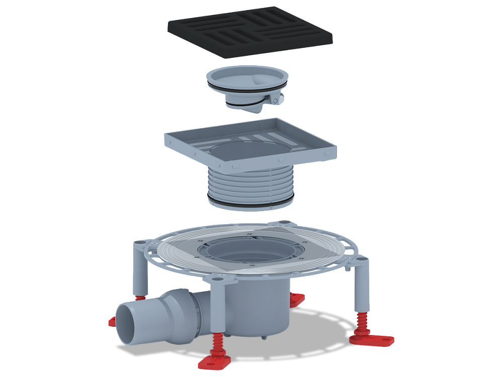 Трап для душа АНИ Пласт THQ5616 DN50 горизонтальный регулируемый с сухим затвором и решёткой из чугуна 150х150 мм