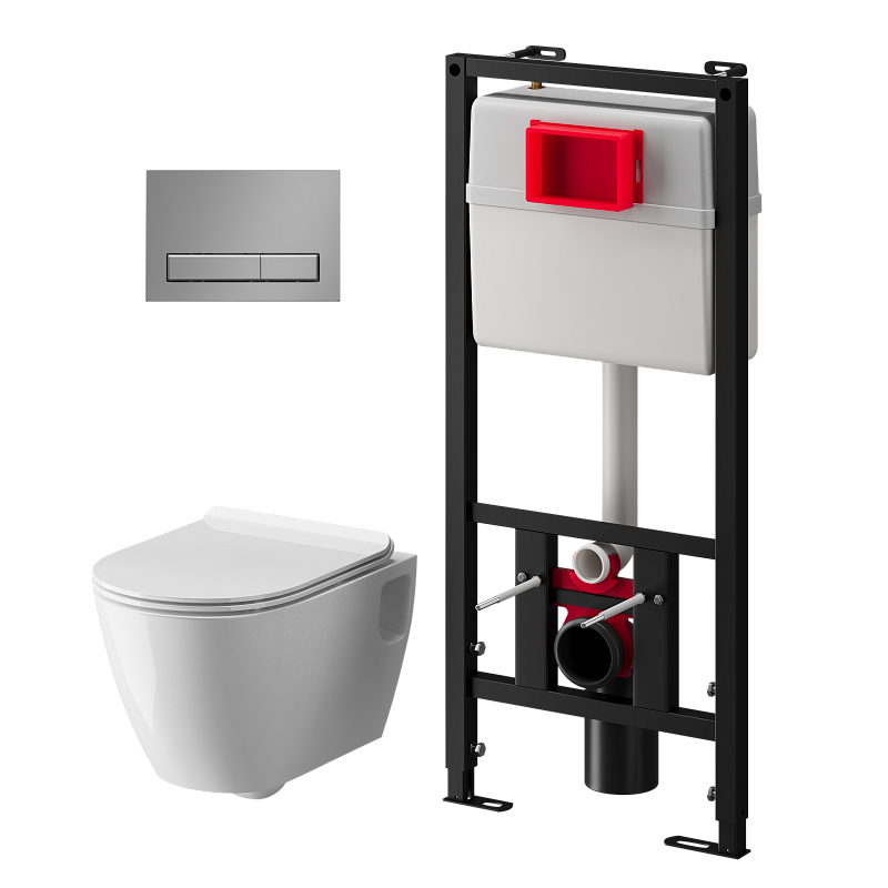 Набор инсталляции 50 см АНИ Пласт WN5 1411 Art с безободковым унитазом, с сиденьем микролифт, хром матовый клавишей WP1411
