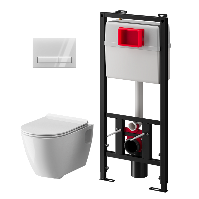 Набор инсталляции 50 см АНИ Пласт WN5 G1400G Art с безободковым унитазом, с сиденьем микролифт, белый глянец клавишей WPG1400G