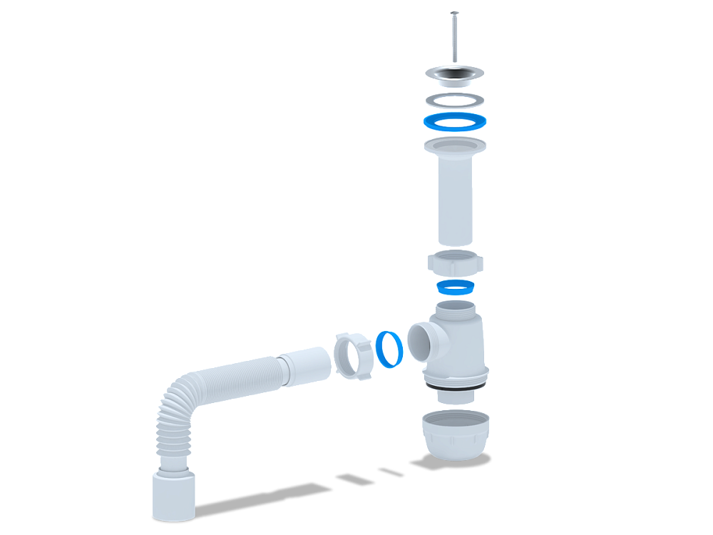 Сифон для мойки АНИ Пласт Грот A0510 1 1/2 дюйма 40 мм с гибкой трубой 40х50 мм