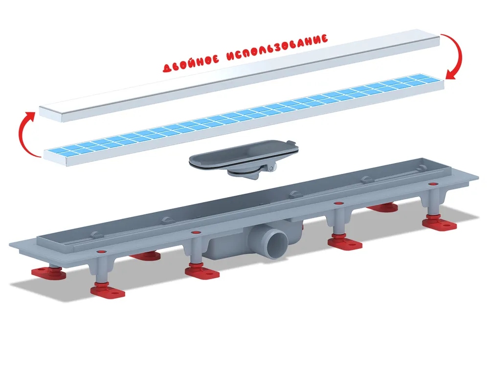 Трап линейный пластиковый АНИ Пласт TLQ1065 DN40 с сухим затвором и матовой решёткой под плитку МОЛ 650х62 мм