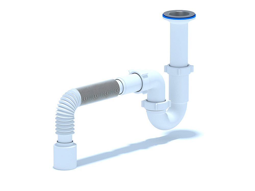 Сифон для мойки АНИ Пласт D0510 1 1/2 дюйма 40 мм прямоточный с гибкой трубой 40х50 мм