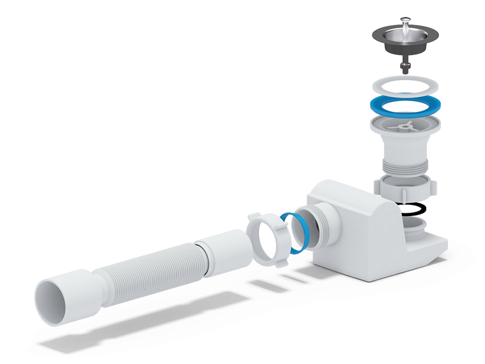 Сифон для душевого поддона АНИ Пласт Бриг E615 1 1/2 дюйма с гибкой трубой 40х50 мм