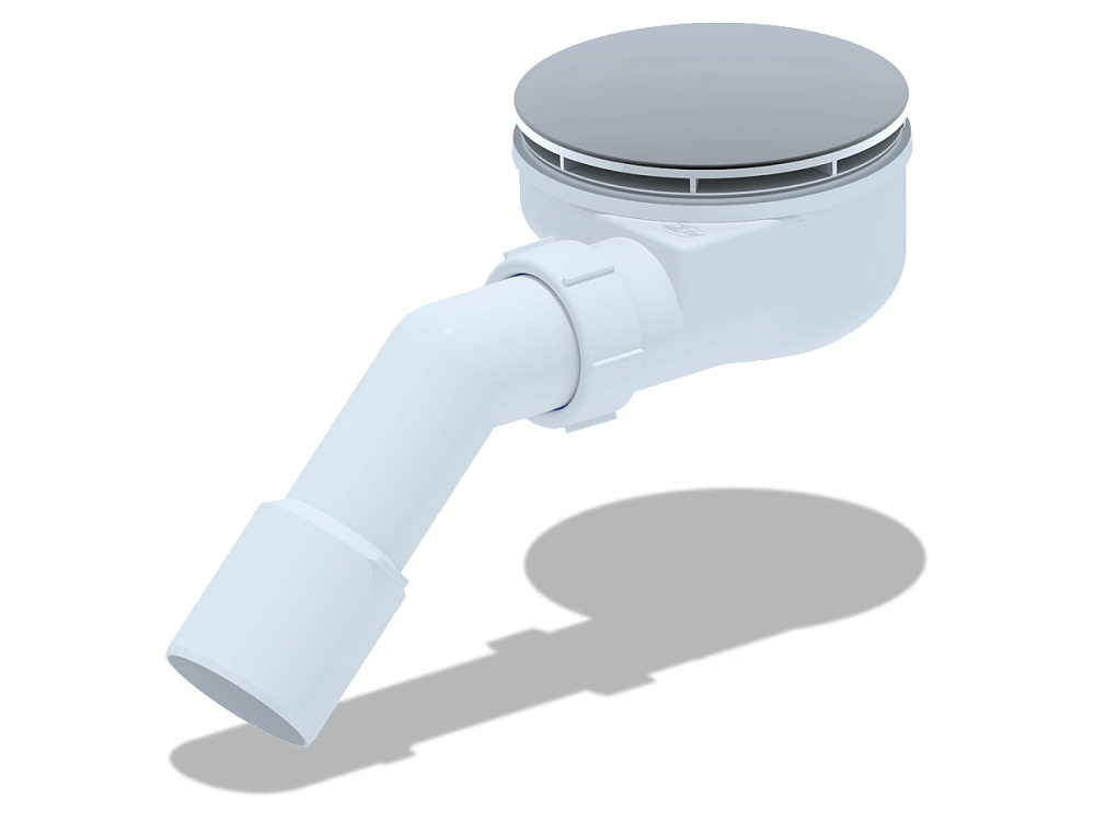 Сифон для душевого поддона АНИ Пласт E351VAL 1 1/2 дюйма 90 мм высота 55 мм вальцовка с переходной трубой 45 градусов 40х50 мм