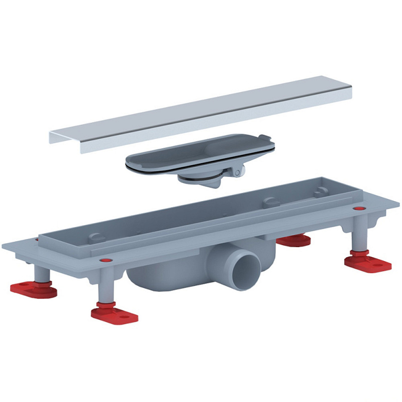 Трап линейный пластиковый АНИ Пласт TLQ1135M DN40 с сухим затвором и матовой решёткой Штиль 350х62 мм