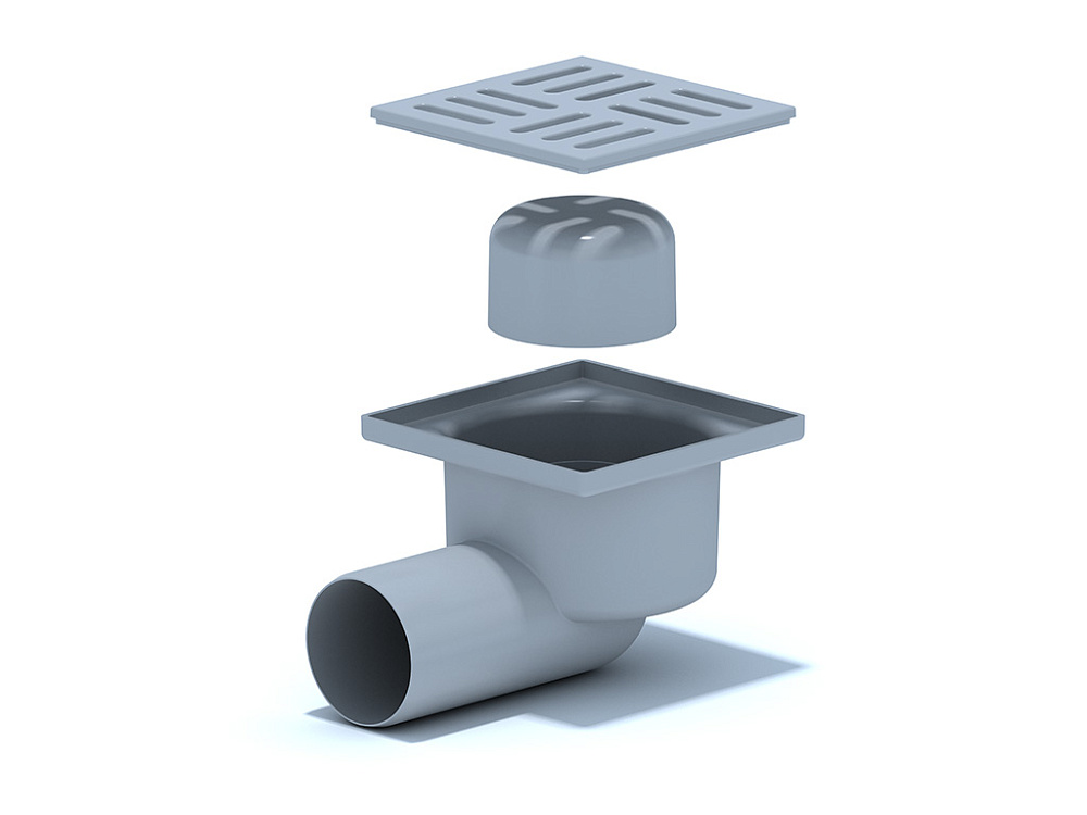 Трап для душа АНИ Пласт TA5104 горизонтальный нерегулируемый с выпуском 50 мм и решеткой из пластика 100х100 мм