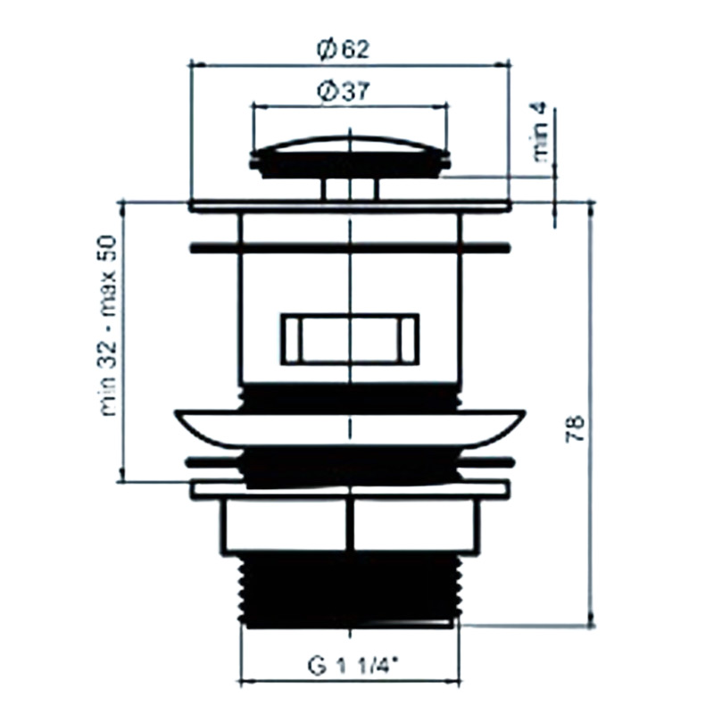 Крышка малая клик-клак АНИ Пласт M0400CL к сифону 1 1/4 дюйма металл хромированный высота 79 мм