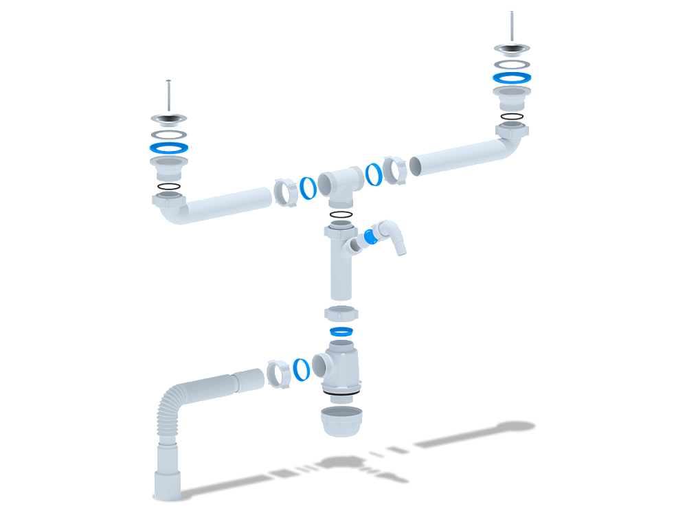 Сифон для мойки АНИ Пласт Грот A3515 1 1/2 дюйма 40 мм двойной с отводом для стиральной машины с гибкой трубой 40х40/50 мм