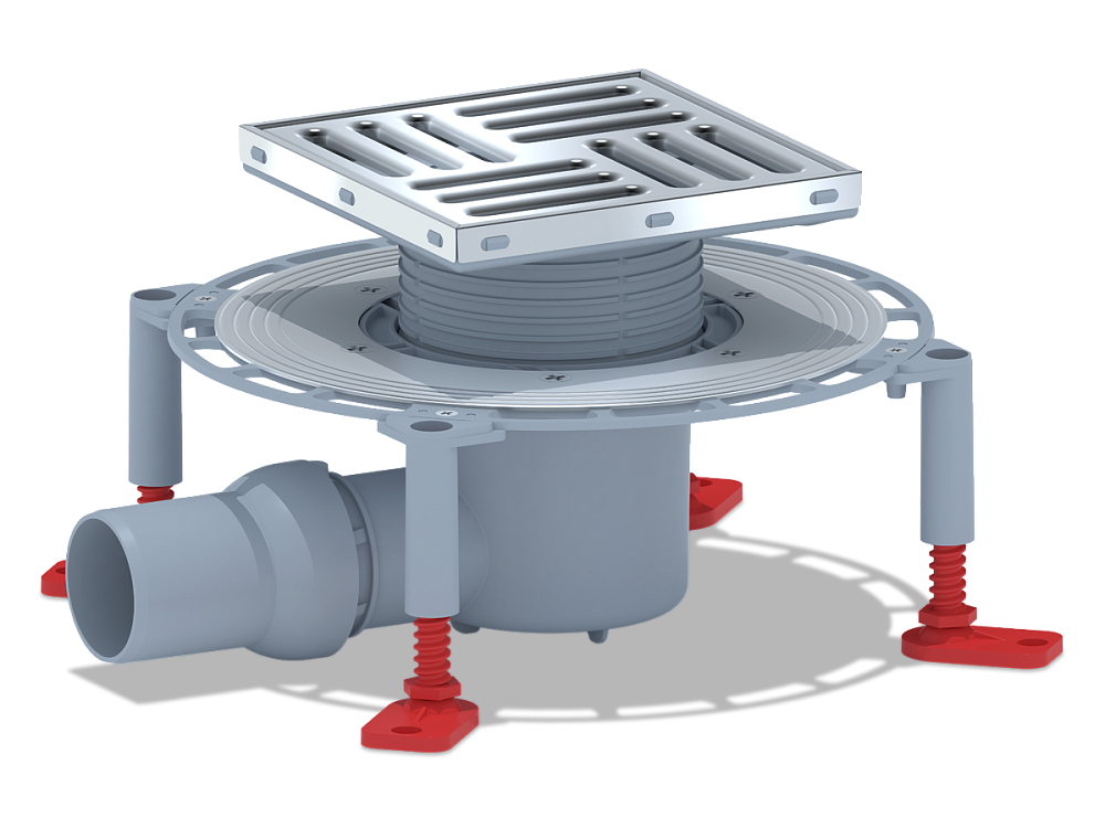 Трап для душа АНИ Пласт THQ5612 DN50 горизонтальный регулируемый с сухим затвором и решёткой из нержавеющей стали 150х150 мм