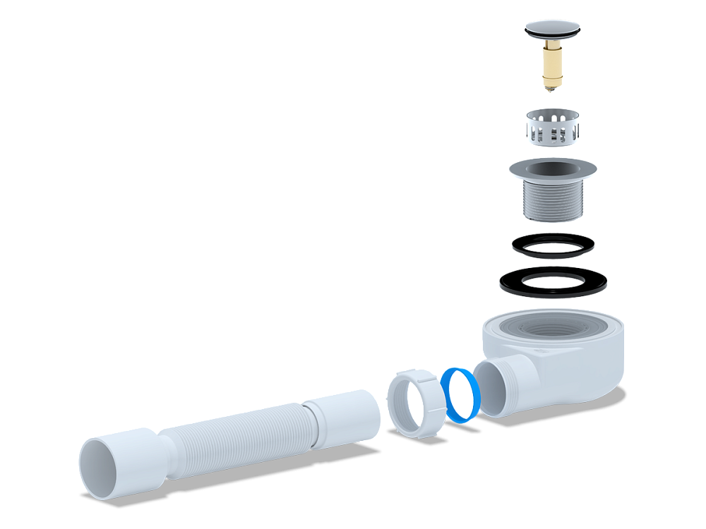 Сифон для душевого поддона АНИ Пласт E455CLS 1 1/2 дюйма 50 мм клик-клак с сеткой с гибкой трубой 40х50 мм