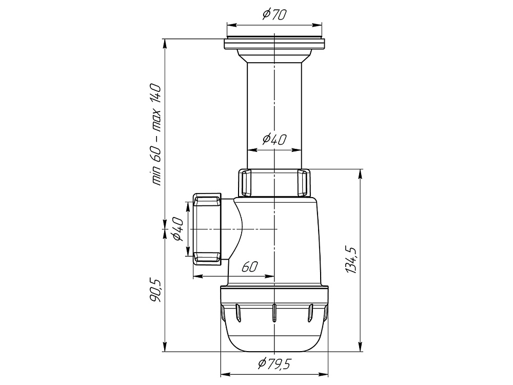 Сифон для мойки АНИ Пласт Грот A0500 1 1/2 дюйма 40 мм