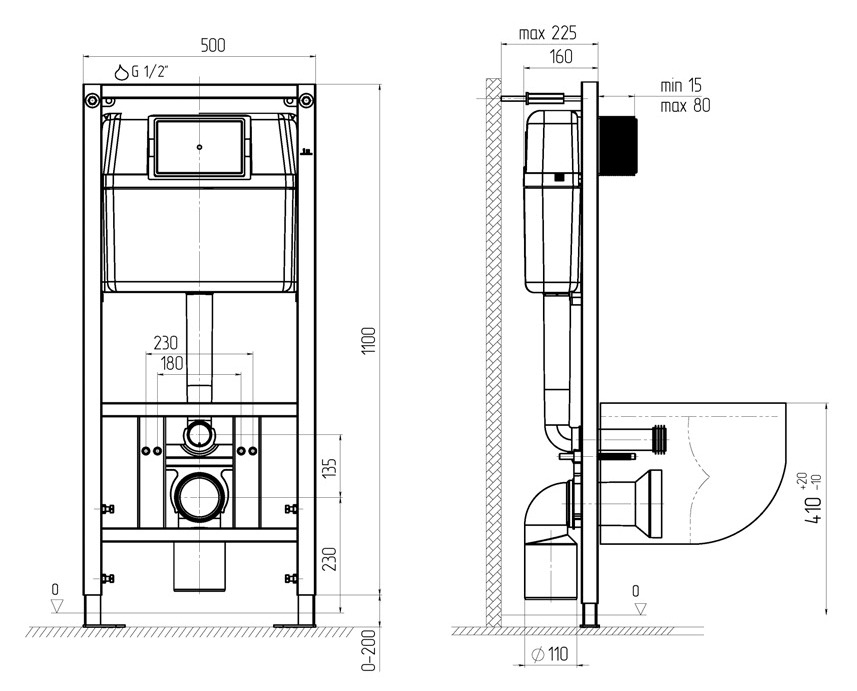 Система скрытой установки унитаза АНИ Пласт WC1110 1350х500х225 мм