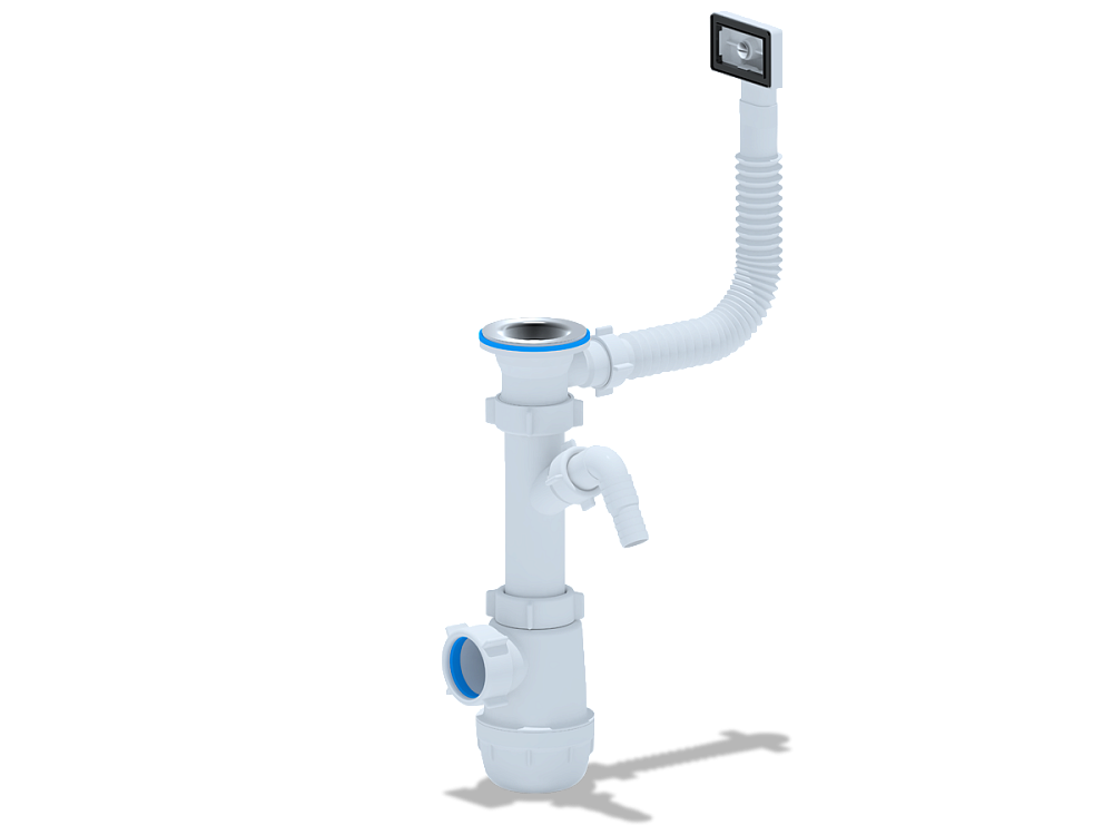 Сифон для мойки АНИ Пласт Грот A1040S 1 1/2 дюйма 40 мм с отводом для стиральной машины и переливом