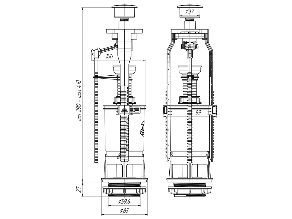Арматура спускная АНИ Пласт WC7030 эконом кнопка пластиковая белая