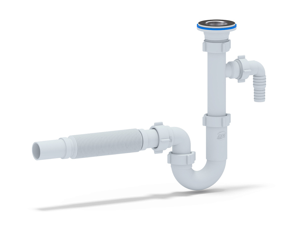 Сифон для раковины АНИ Пласт DB1305 с отводом для стиральной машины и гибкой трубой 32х32 мм