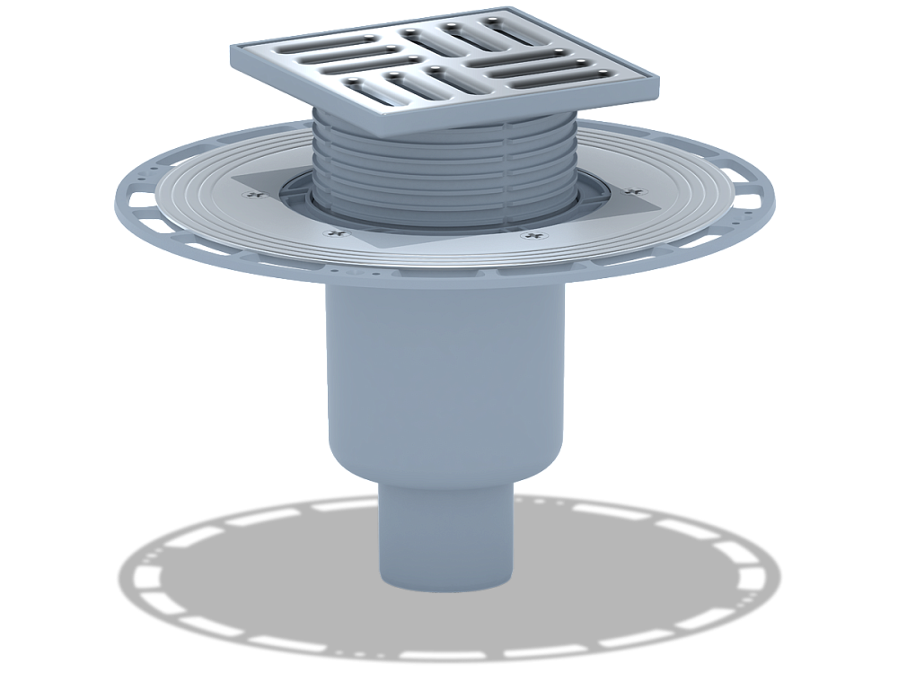 Трап для душа АНИ Пласт THZ5714 DN50 высокий вертикальный регулируемый с комбинированным затвором и решёткой из нержавеющей стали 120х120 мм