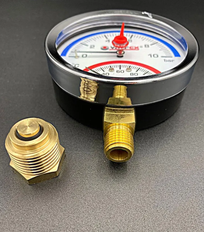 Термоманометр радиальный (нижнее подключение),80 мм, 10 бар, VALFEX, арт.VF.TMN.80.012.10